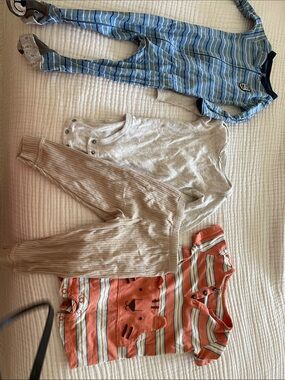 Baby Boys Neutral & Coral Stripe Outfit Bundle